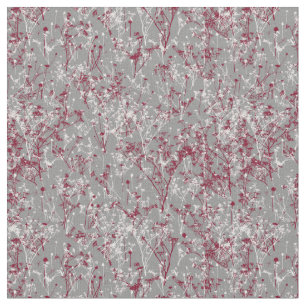 Modern Elegant Burgundy Wildflowers on Grey Fabric