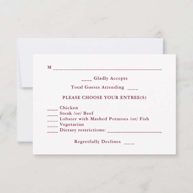 Modern Elegant BurgundyWhite Winter Wedding  RSVP Card (Back)