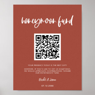 Modern elegant burnt brick Honeymoon fund QR code Poster