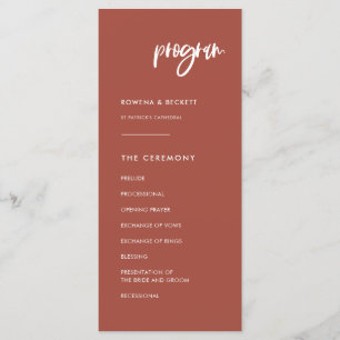 Modern elegant burnt brick wedding programme