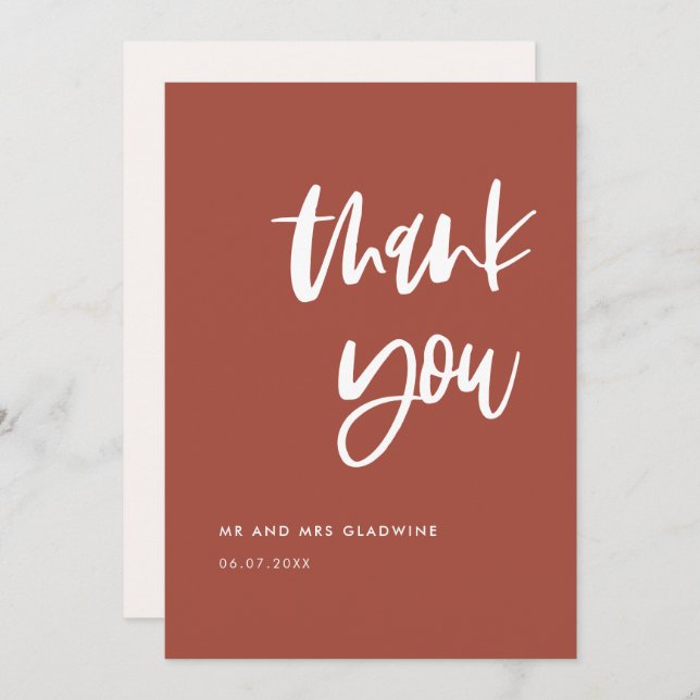 Modern elegant burnt brick wedding Thank you card (Front/Back)