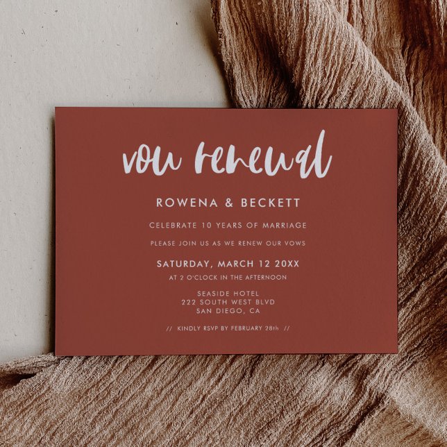 Modern elegant burnt brick wedding Vow renewal Invitation (Creator Uploaded)