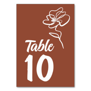 Modern & Elegant Burnt Orange Floral Sketch Table Number