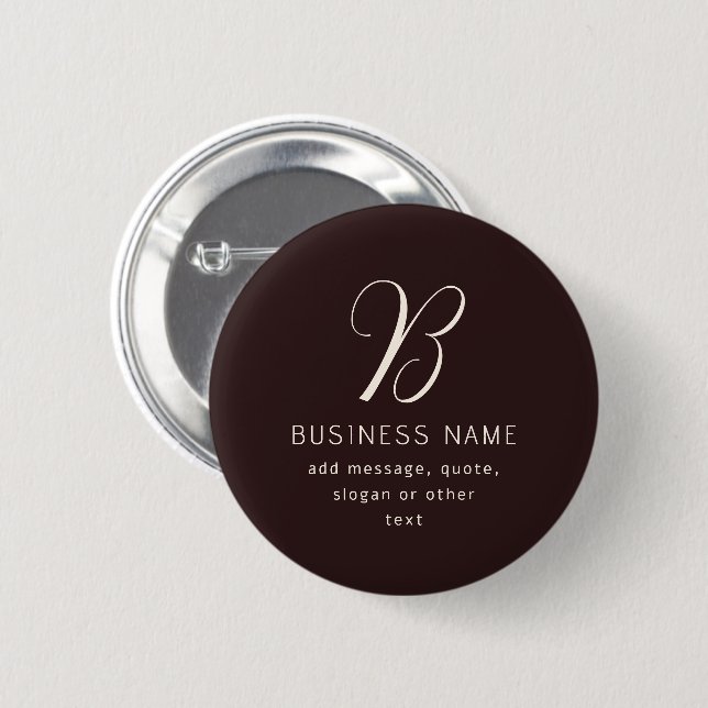 Modern Elegant Business Name Monogram | Dark Brown 6 Cm Round Badge (Front & Back)