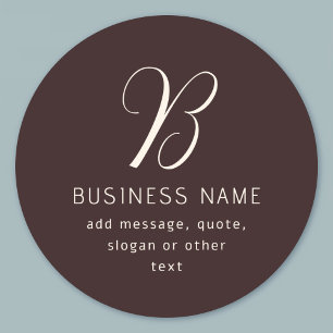 Modern Elegant Business Name Monogram   Dark Brown Classic Round Sticker