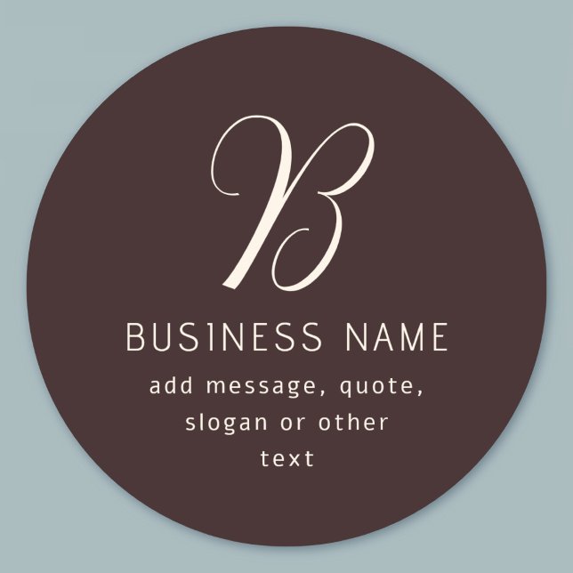 Modern Elegant Business Name Monogram | Dark Brown Classic Round Sticker (Creator Uploaded)