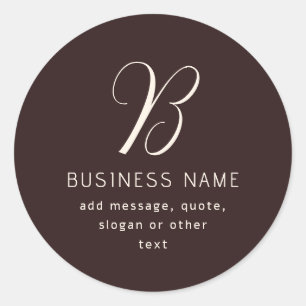 Modern Elegant Business Name Monogram   Dark Brown Classic Round Sticker