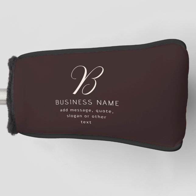 Modern Elegant Business Name Monogram | Dark Brown Golf Head Cover (Front)