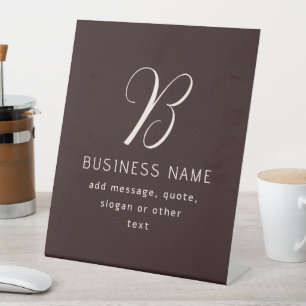 Modern Elegant Business Name Monogram Dark Brown Pedestal Sign