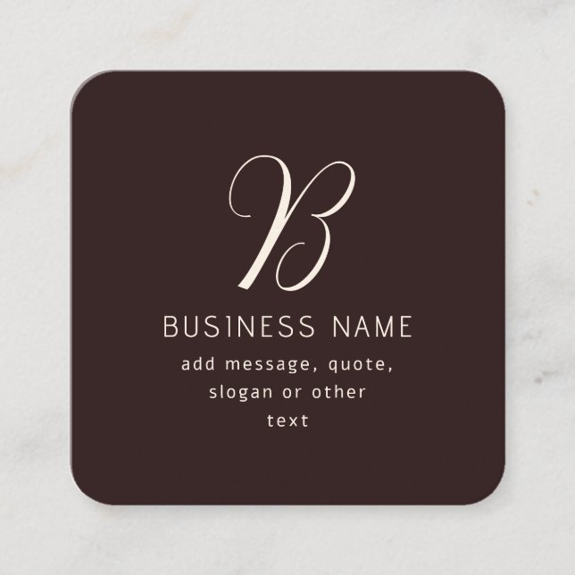 Modern Elegant Business Name Monogram | Dark Brown Square Business Card (Front)