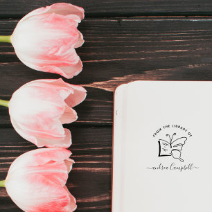 Modern Elegant Butterfly Custom Name Library Book Self-inking Stamp