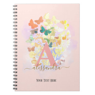 modern elegant butterfly monogram blush gold name notebook