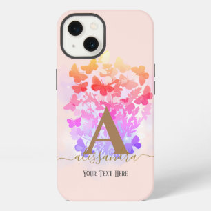 modern elegant butterfly monogram blush pink name iPhone 13 case
