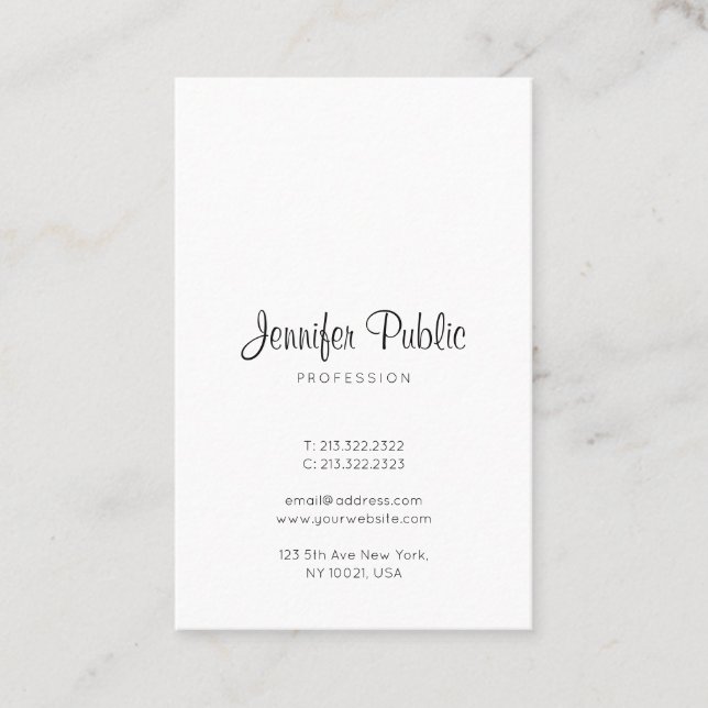 Modern Elegant Calligraphed Script Clean Plain Business Card (Front)