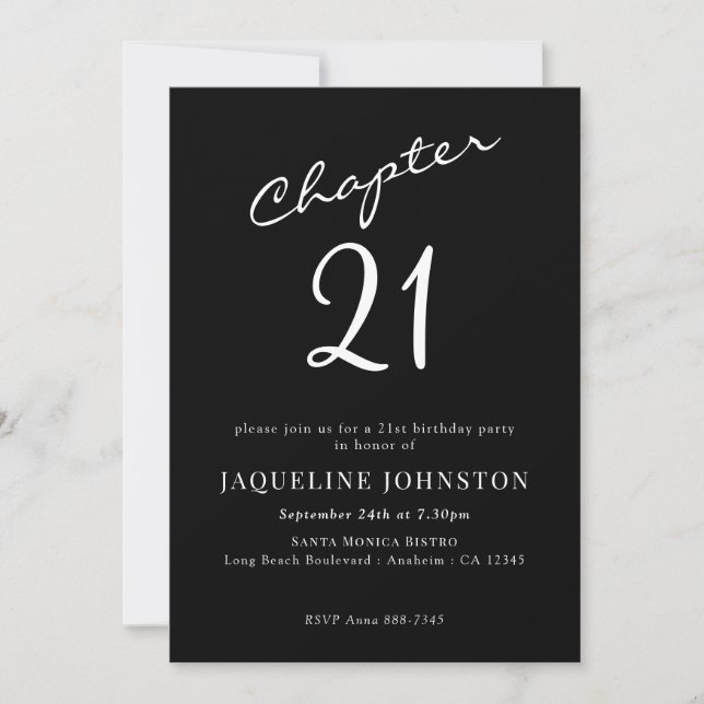 Modern Elegant Calligraphy 21st Birthday Invitation (Front)
