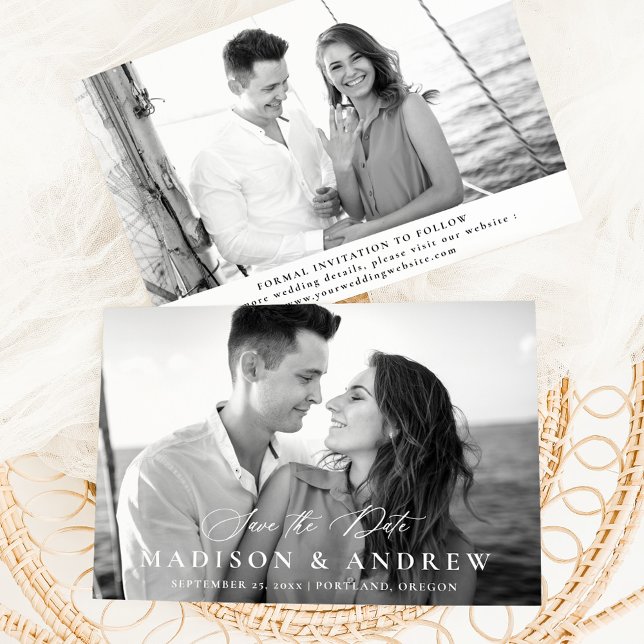 Modern Elegant Calligraphy 2 Photo Wedding Save The Date (Creator Uploaded)