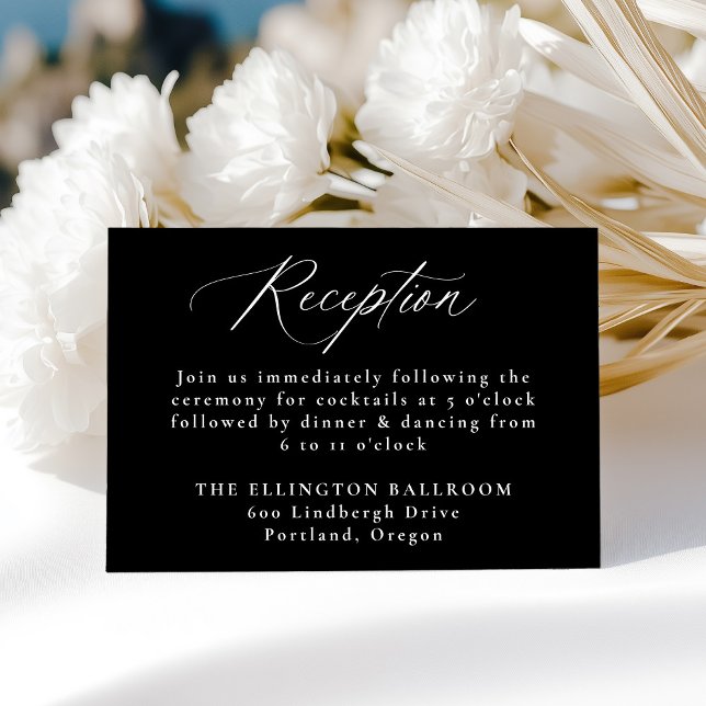 Modern Elegant Calligraphy Black Wedding Reception Enclosure Card (Creator Uploaded)
