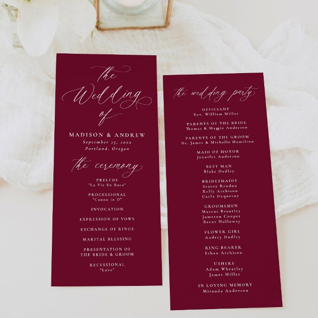 Modern Elegant Calligraphy Burgundy Wedding Programme (Creator Uploaded)