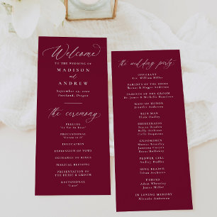 Modern Elegant Calligraphy Burgundy Wedding Programme
