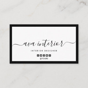 Modern Elegant Calligraphy Designer B&W Social Business Card
