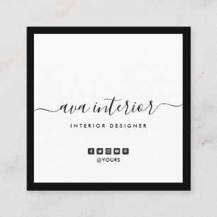 Modern Elegant Calligraphy Designer B&W Social Square Business Card
