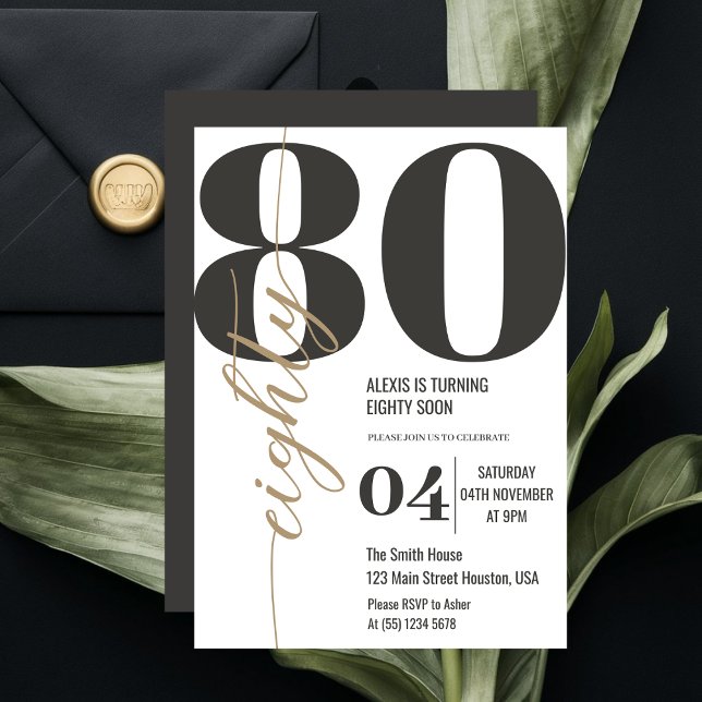 Modern Elegant Calligraphy EIGHTY 80th Birthday  Invitation (Creator Uploaded)