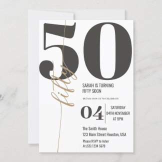 Modern Elegant Calligraphy FIFTY 50th Birthday  Invitation