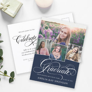 Modern Elegant Calligraphy Graduation Invitation Postcard