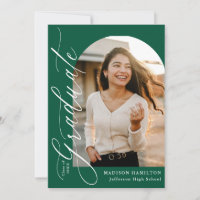 Modern Elegant Calligraphy Green Photo Graduation