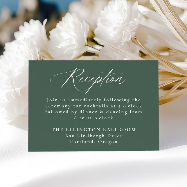 Modern Elegant Calligraphy Green Wedding Reception Enclosure Card (Creator Uploaded)