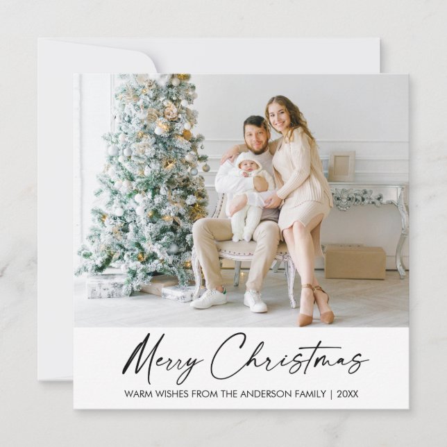 Modern Elegant Calligraphy Ink Pen Photo Christmas Holiday Card (Front)