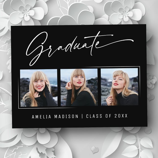 Modern Elegant Calligraphy Ink Script Grad 3 Photo Postcard (Creator Uploaded)