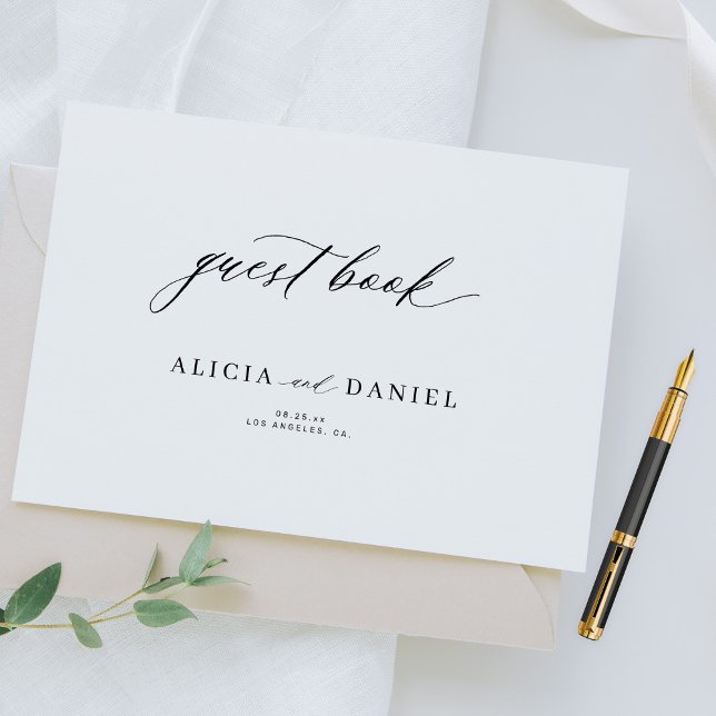 Modern elegant calligraphy minimalist wedding guest book (Creator Uploaded)