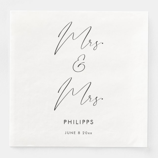 Modern Elegant Calligraphy Mrs and Mrs Two Brides  Napkin (Front)