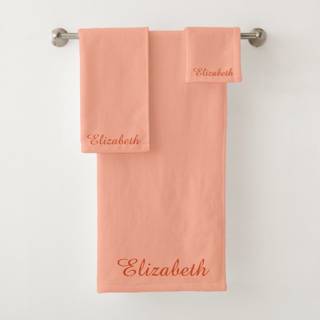 Modern Elegant Calligraphy Name Template Apricot Bath Towel Set (Insitu)