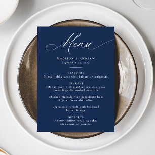 Modern Elegant Calligraphy Navy Wedding Menu