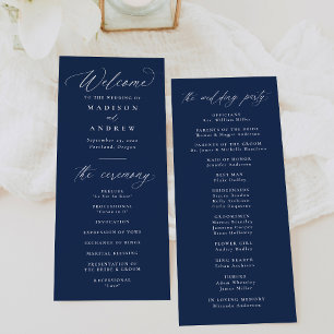 Modern Elegant Calligraphy Navy Wedding Programme
