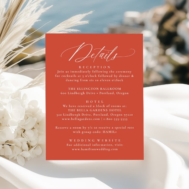 Modern Elegant Calligraphy Orange Wedding Details Enclosure Card (Creator Uploaded)