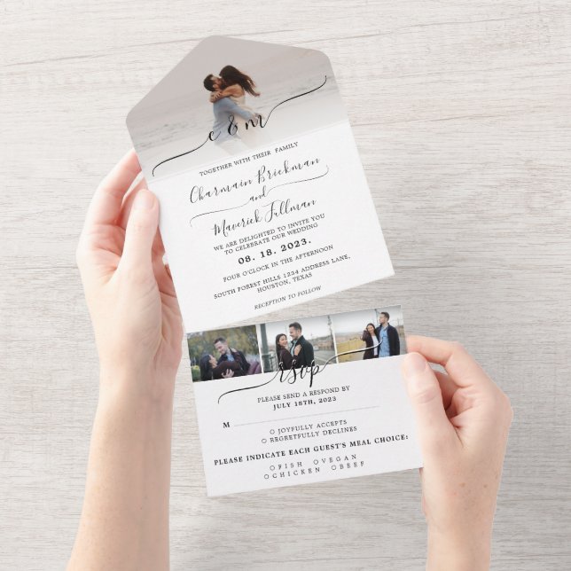 Modern Elegant Calligraphy | Photo RSVP  Wedding All In One Invitation (Tearaway)