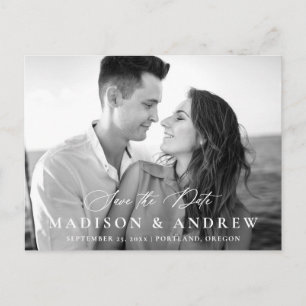 Modern Elegant Calligraphy Photo Save the Date Announcement Postcard