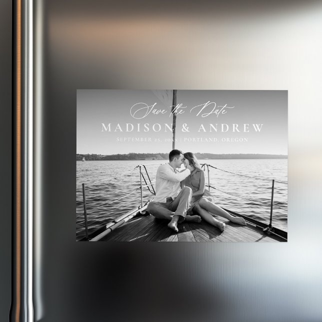 Modern Elegant Calligraphy Photo Save the Date Magnetic Invitation (Creator Uploaded)