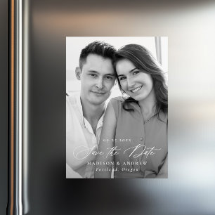 Modern Elegant Calligraphy Photo Save the Date Magnetic Invitation