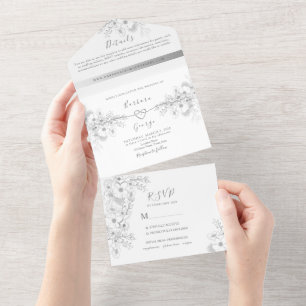 Modern Elegant Calligraphy Photo Wedding All In One Invitation