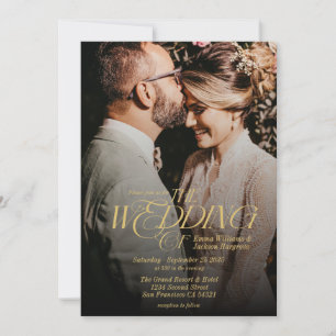 Modern Elegant Calligraphy Photo Wedding Gold  Invitation