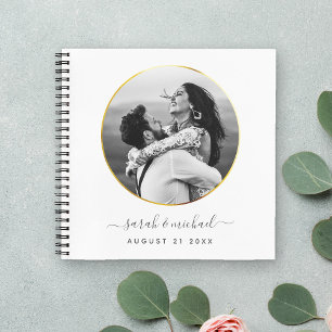 Modern Elegant Calligraphy Photo Wedding Guest Notebook
