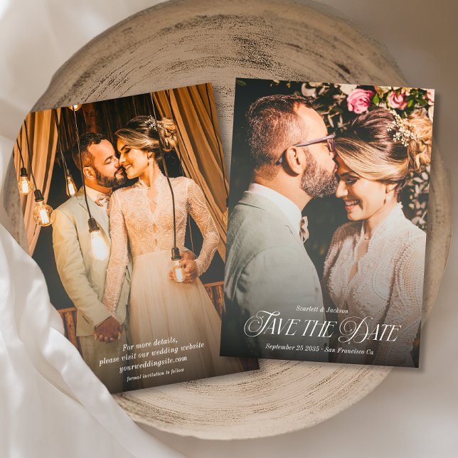 Modern Elegant Calligraphy Photo Wedding Portrait  Save The Date (Creator Uploaded)