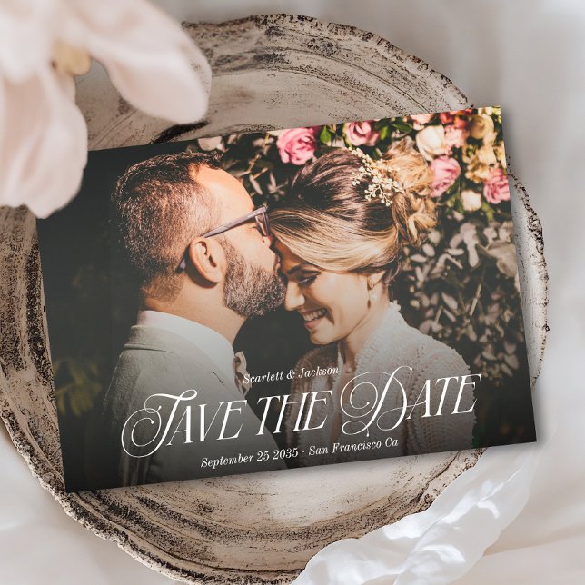 Modern Elegant Calligraphy Photo Wedding  Save The Date (Creator Uploaded)