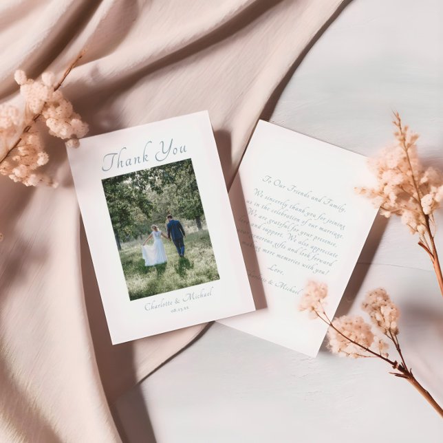 Modern Elegant Calligraphy Photo Wedding Thank You Card (Creator Uploaded)