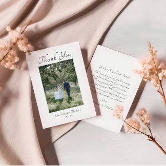 Modern Elegant Calligraphy Photo Wedding Thank You Card