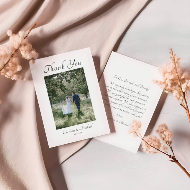 Modern Elegant Calligraphy Photo Wedding Thank You Card (Creator Uploaded)